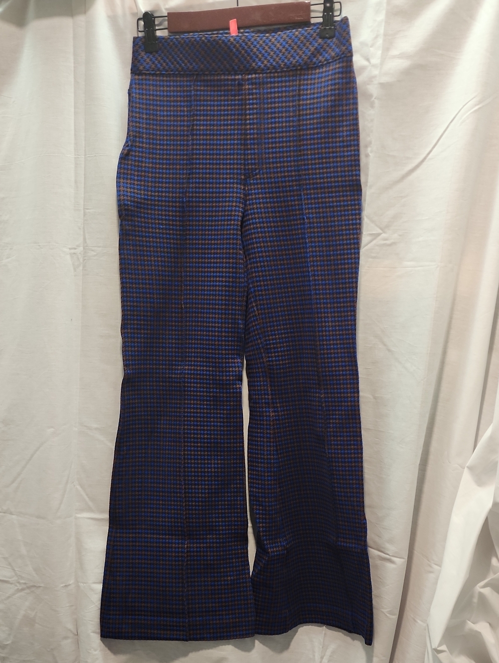 SPANX Blue and Brown Checked Straight-Leg Pants